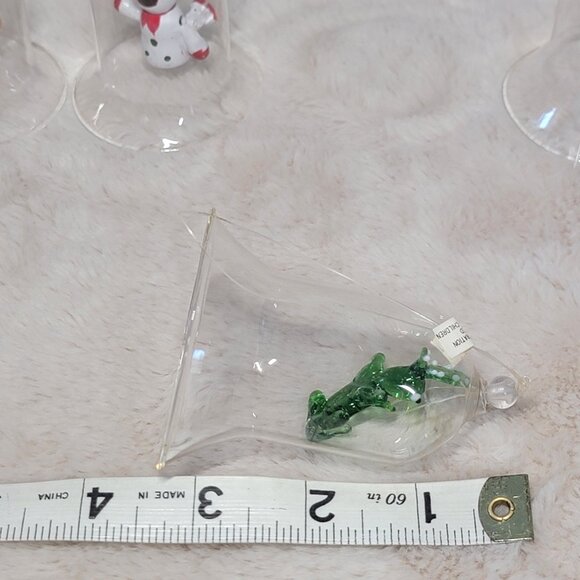 5 VTG Clear Glass Bells with Wooden / Glass Figurines Inside Christmas Ornaments - Picture 10 of 11